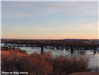 Railroad Bridge crossing the Missouri River in winter season. 