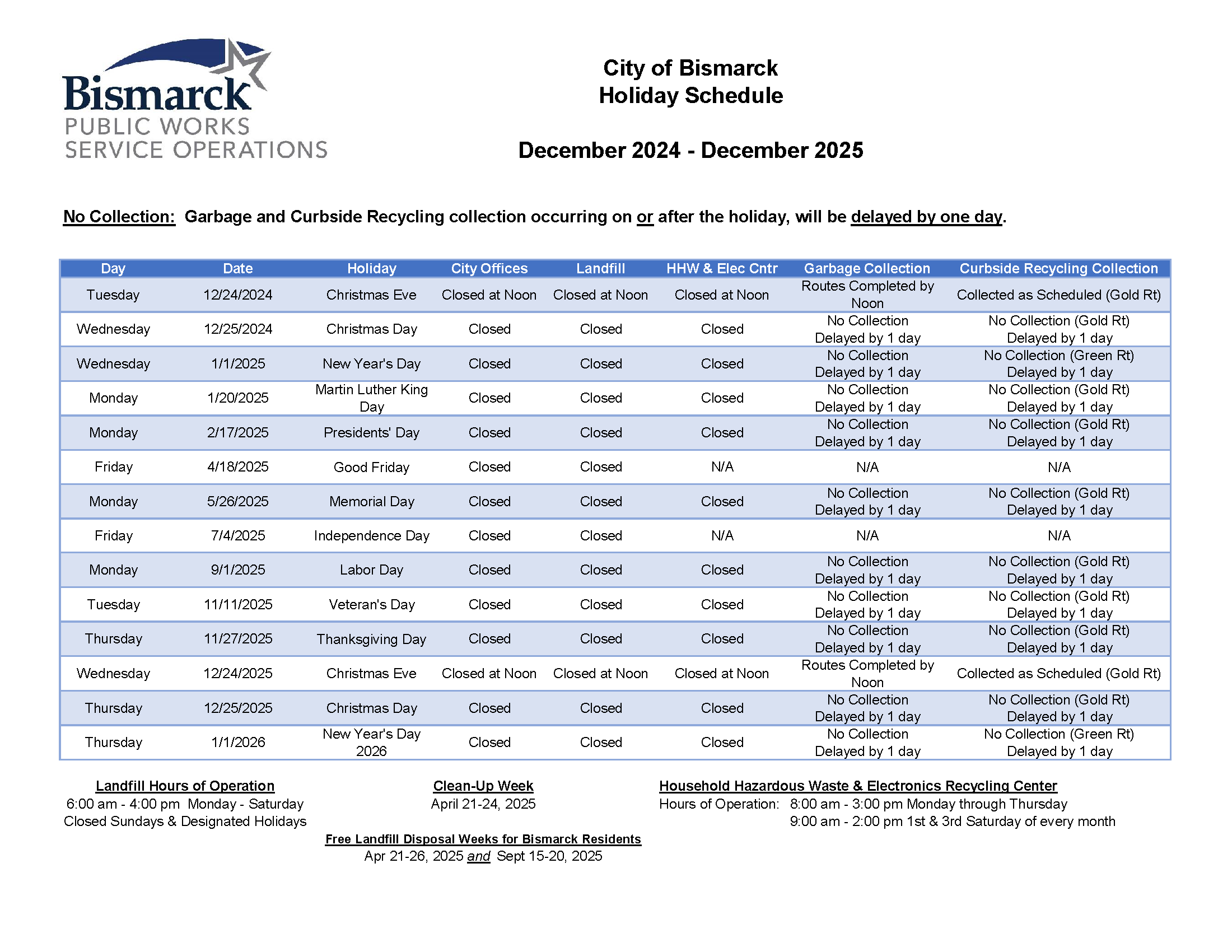 Holiday Schedule Dec 2024-Dec 2025 (Image)