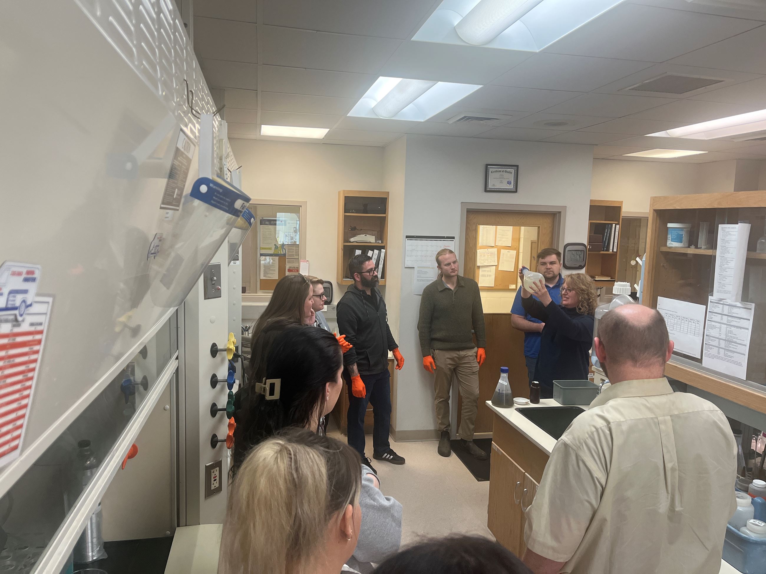 Citizen Academy attendees started tour a lab at the Wastewater Treatment Plant. 