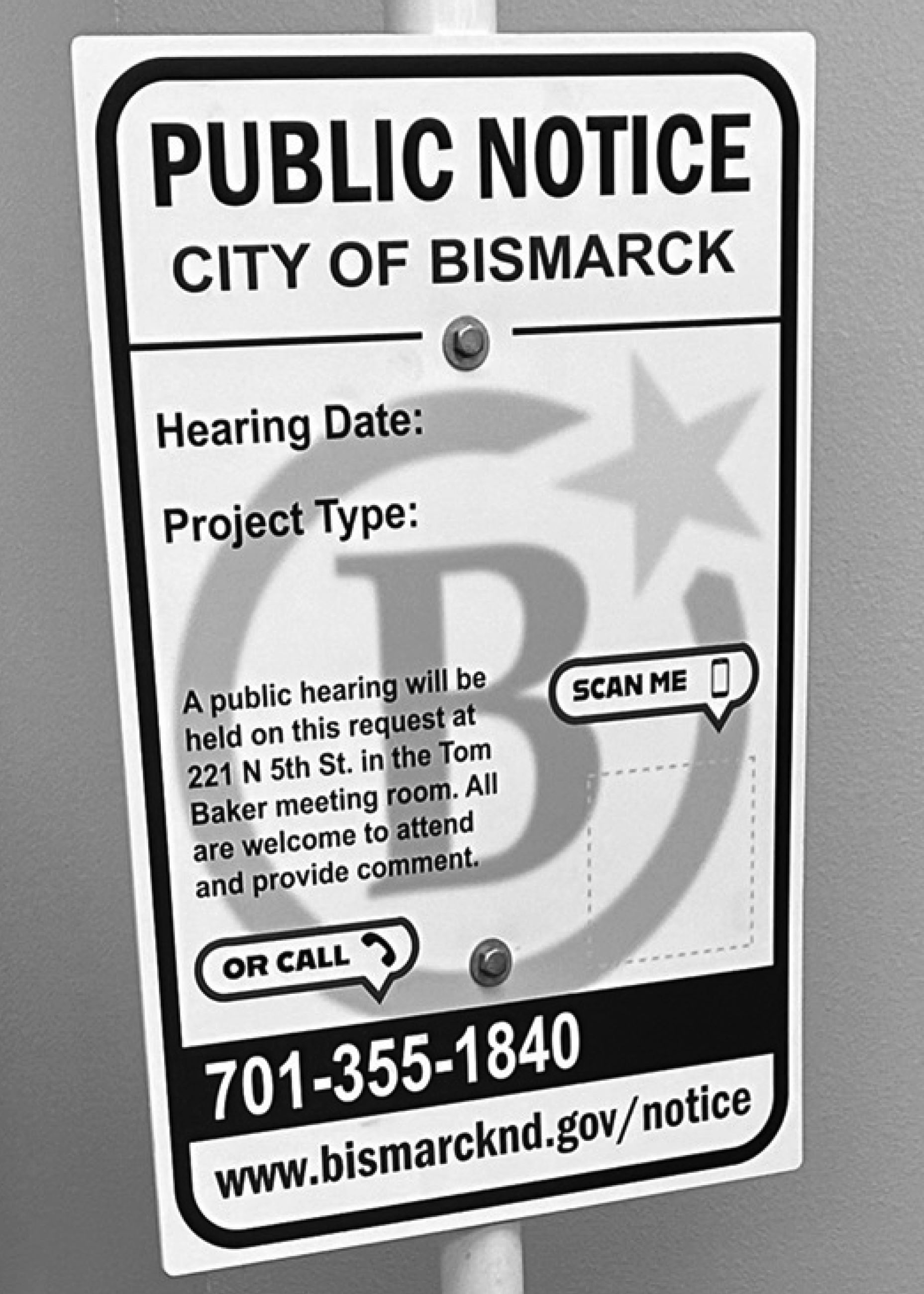 A demonstration sign face displaying project information to be used by Community Development.  