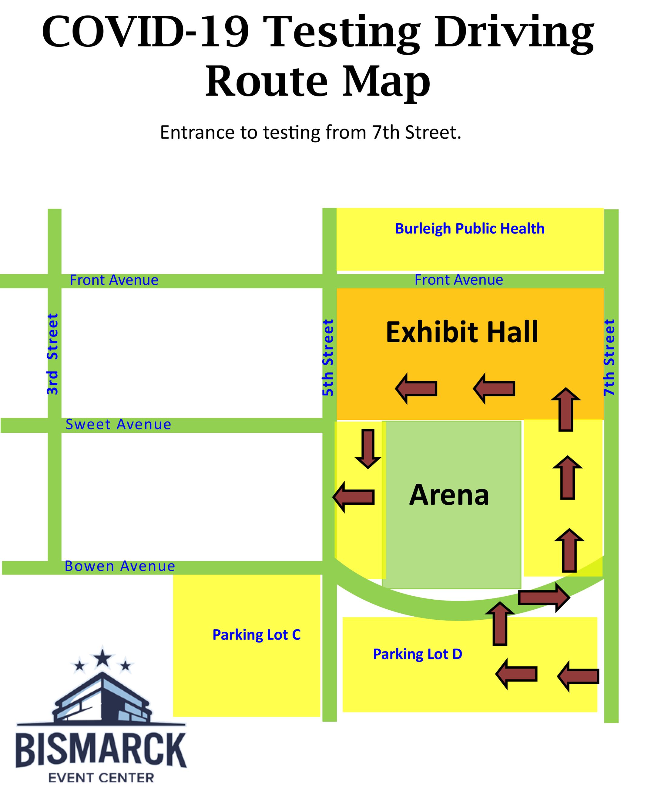 COVID-19 Testing Route Map - 7th Street Entry