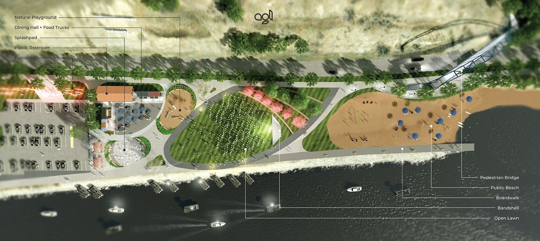 Riverfront Development Project Festival Grounds Overhead Rendering