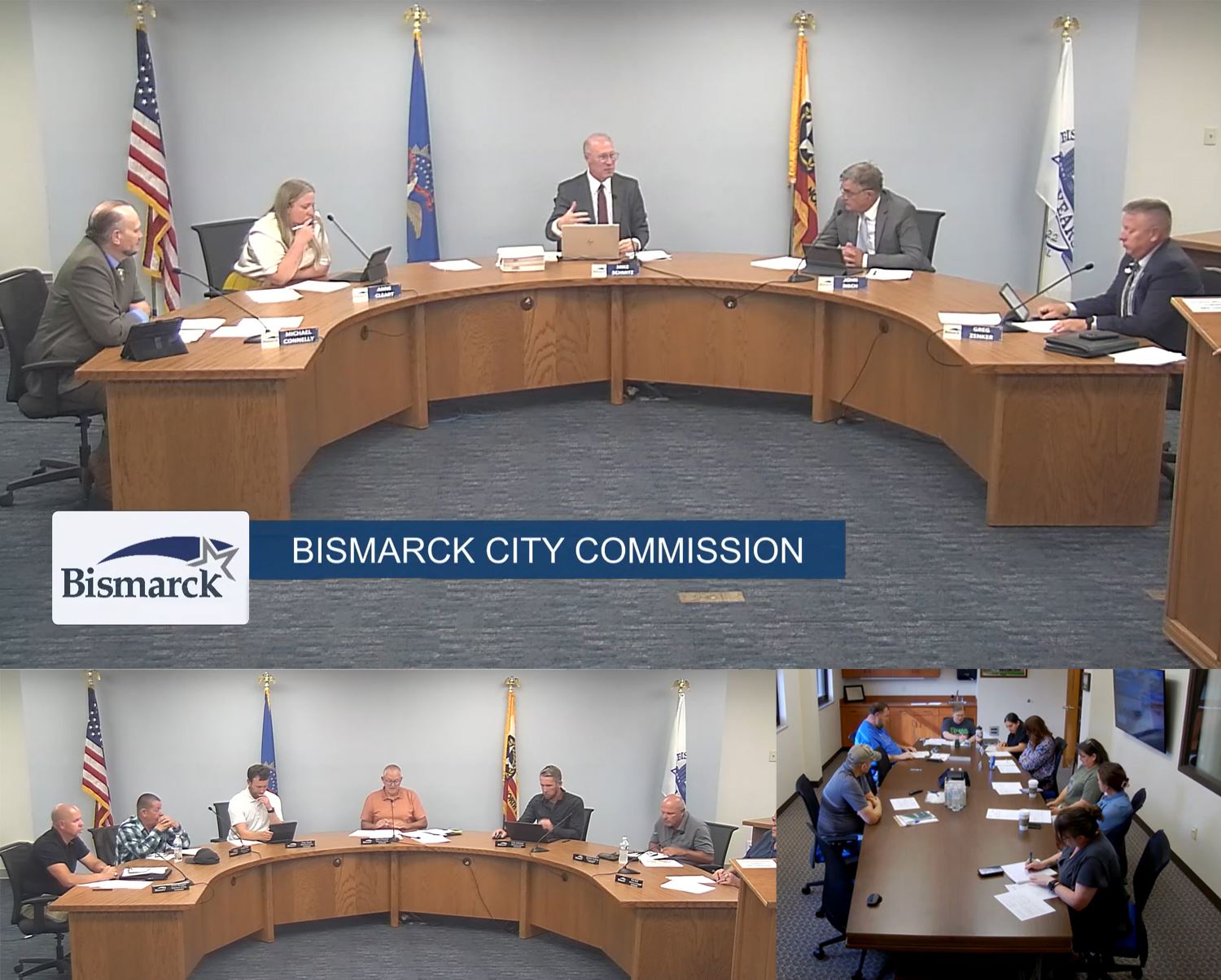 3-photo collage showing different boards and committee meetings from the City of Bismarck.