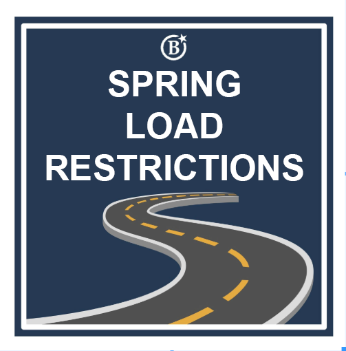 Graphic of a winding road that says Spring Load Restrictions.