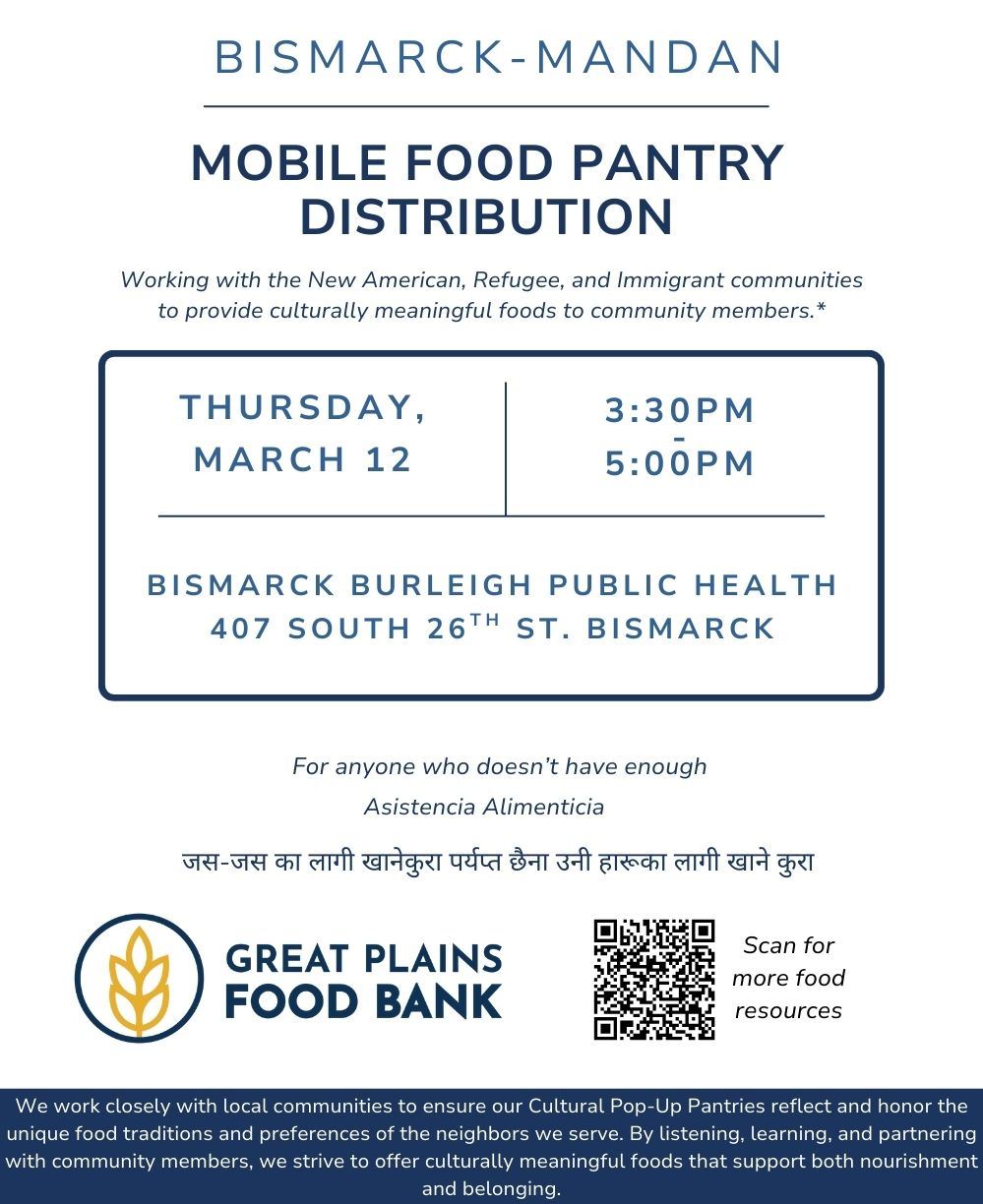 Mobile Food Pantry Thursday March 12 3:30pm to 5:00pm at Bismarck Public Health 