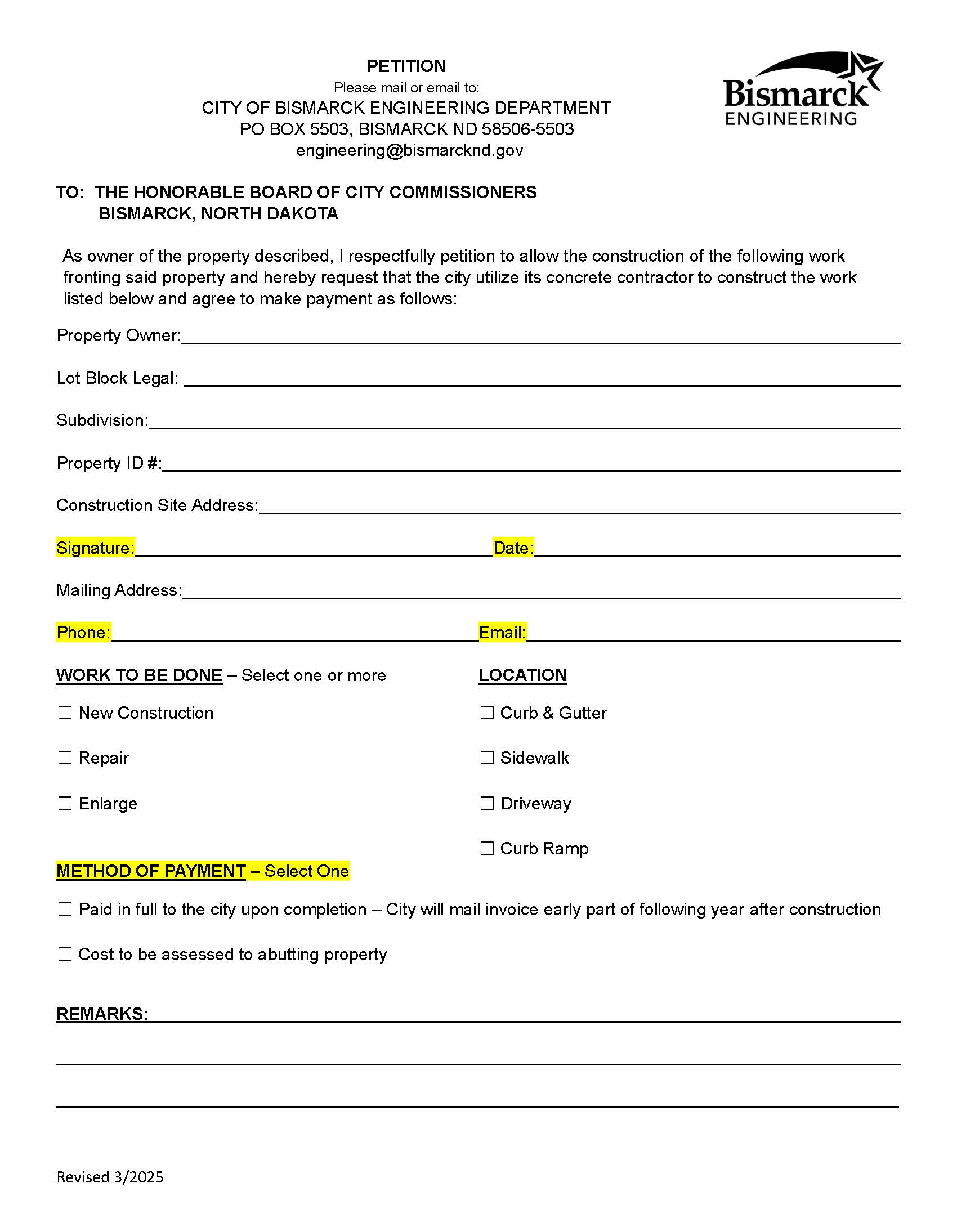 petition for concrete improvements